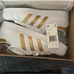 Adidas Superstar White with Gold Stripes